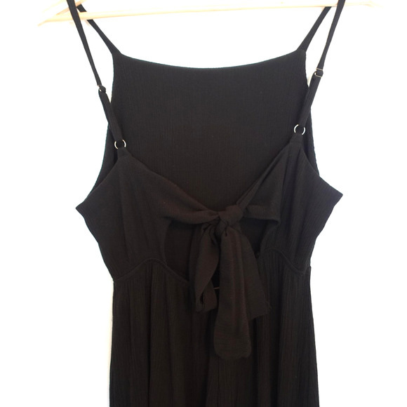 Vintage Y2K Jumpsuit Womens Large Black Crinkle Wide Leg Tie Back USA Boho Goth - Picture 3 of 12